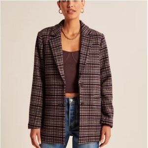 Abercrombie & Fitch Wool Blend Plaid Blazer Coat Brown Size S